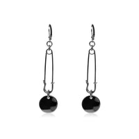 Safety pin chandelier earrings in silver.