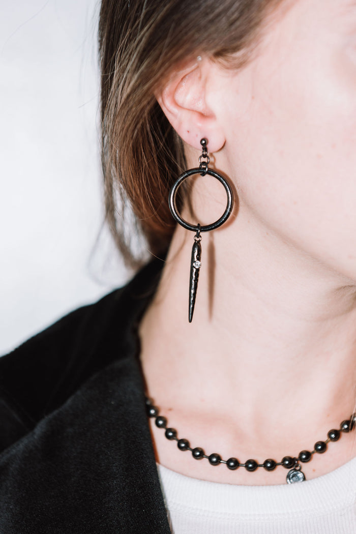 Gunmetal diamond statement earrings for women.