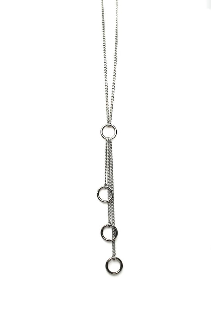Handmade silver chain necklace with circle pendants.