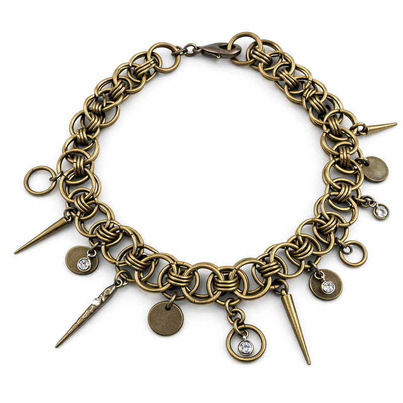 Woman wearing antique gold statement necklace